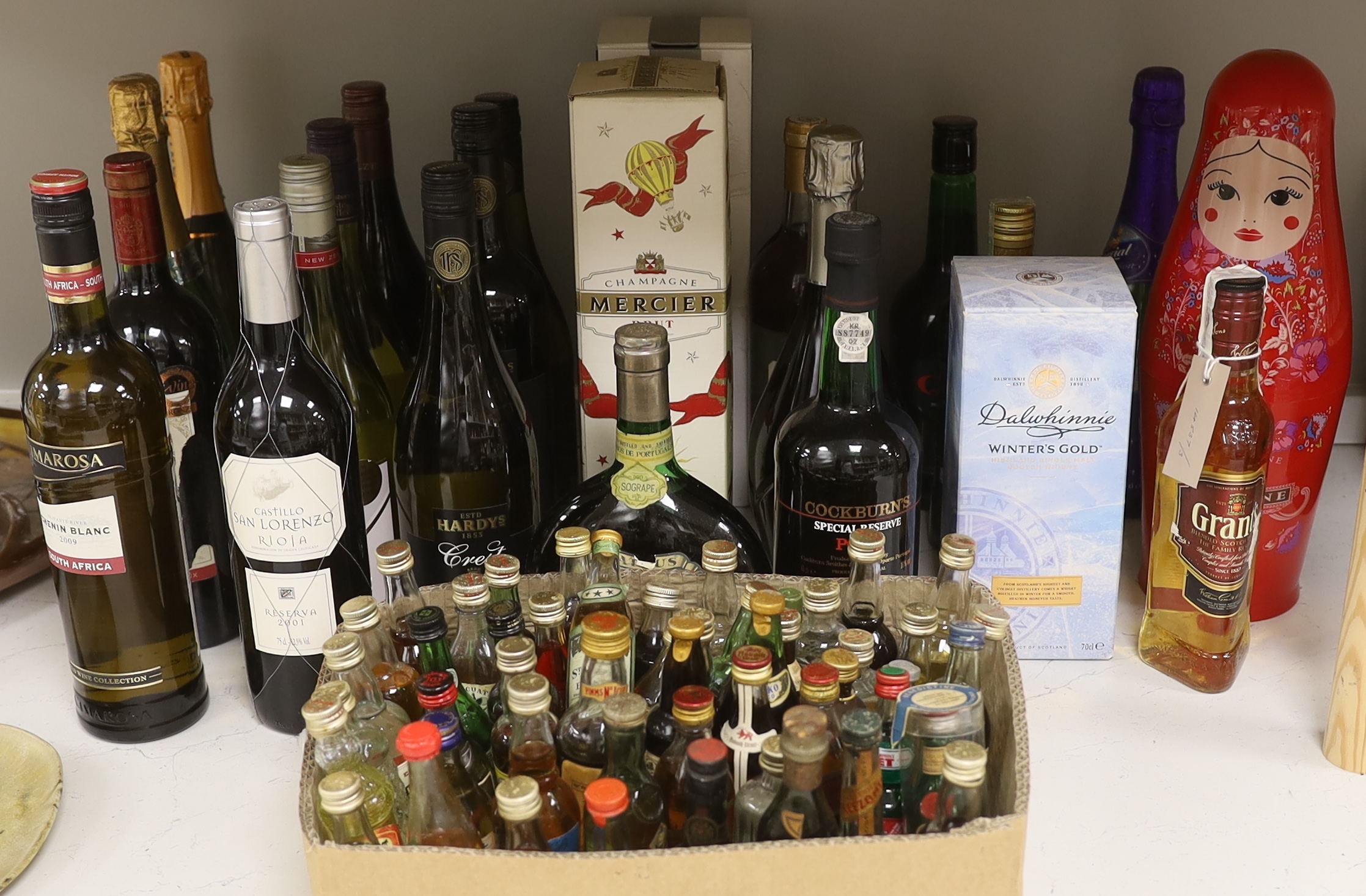 A mixed collections of wines, champagne and spirits, also to include miniatures